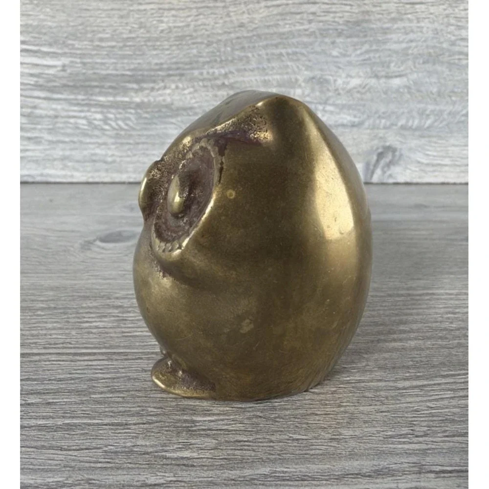 Small Vintage Brass Owl Figurine Paperweight 2.5